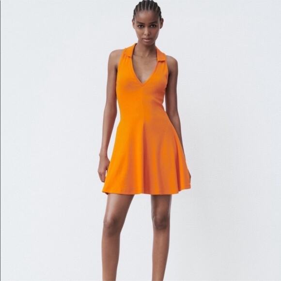 Zara Orange Ribbed V-neck Racer Back Dress - Picture 2 of 7